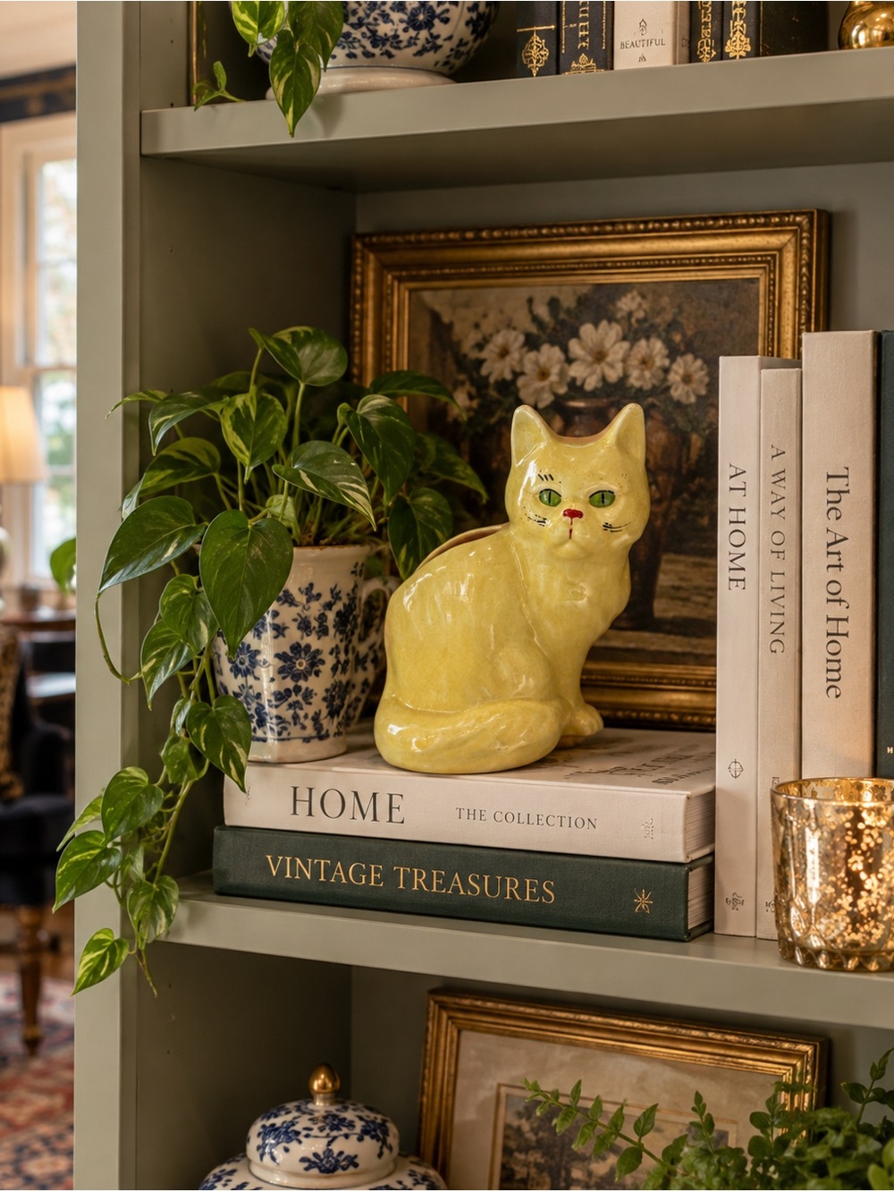 Antique Vintage Yellow Cat Vase‎